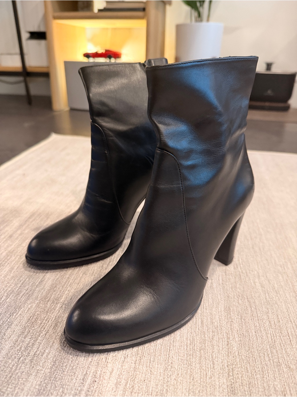 Stuart Weitzman Black Leather High-Heel Ankle Booties